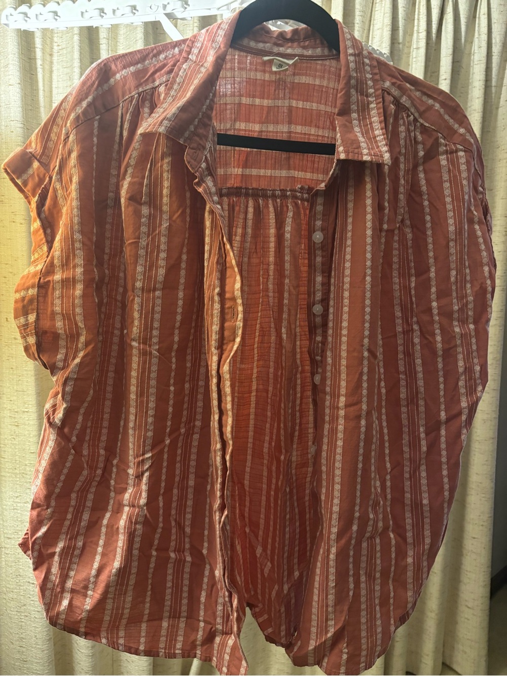 a.n.a Rust and Cream Striped Button-Down Shirt